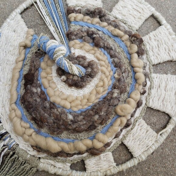 Vintage 1980s Woven Wool Fiber Art Dream Catcher Wall Hanging - Picture 6 of 8
